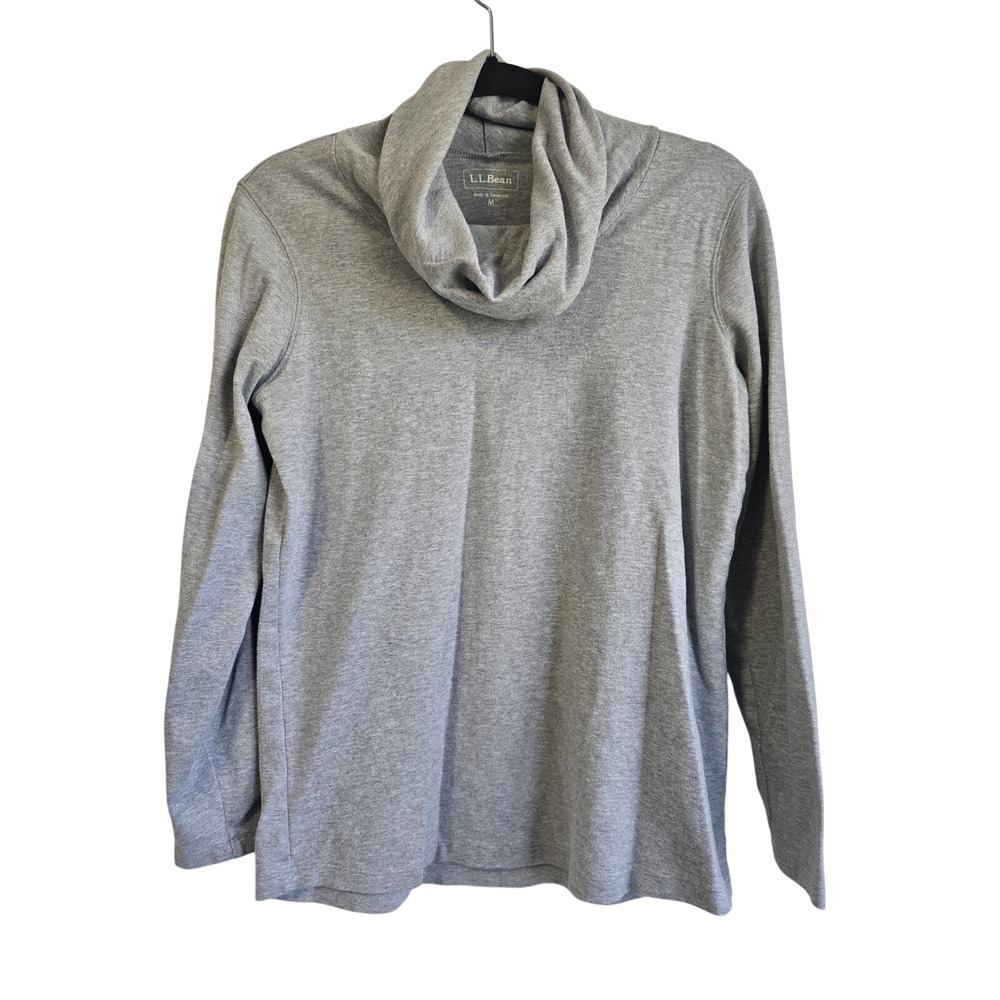 LL Bean Womens Cowl Neck Long Sleeve Top Heather Gray 100% Cotton M 277956